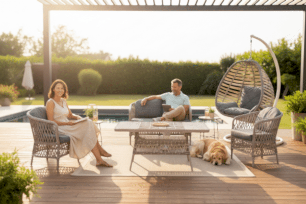 Tire Rattan Örgü Bahçe Mobilyası Takımı 2+1+1 Masa ve Salıncak